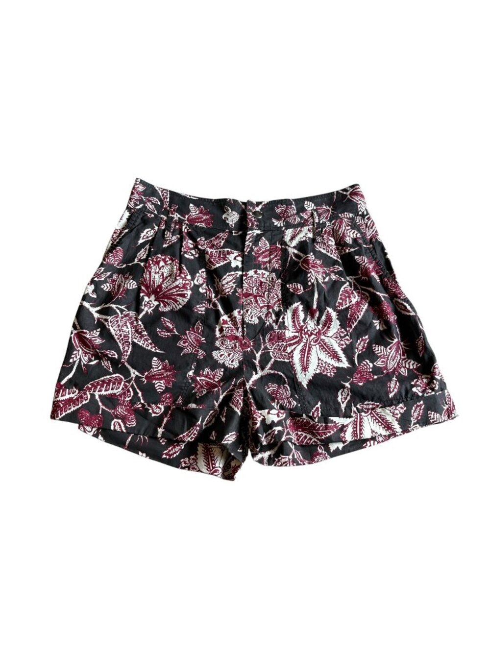 Isabel Marant Floral Paper Bag Cuffed Shorts High Waisted Size 36 Purple